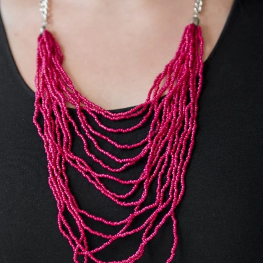 NWT Paparazzi Pink Beaded Statement Necklace & Earring Set - Picture 3 of 14